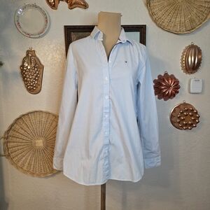 Tommy Hilfiger Blue Striped Preppy Button-Up Coastal Grandmother Old Money Shirt